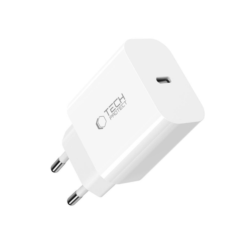 Tech-Protect NC20W ładowarka ścienna USB-C 1-port PD 20W z kablem Lightning, biała, 100 cm