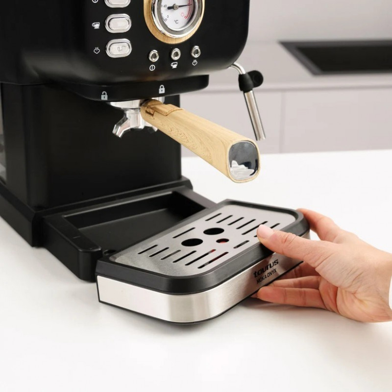 Taurus Onyx Moka ekspres do kawy kolbowy z drewnem 1050 W 20 bar, drewno/czarny/srebrny