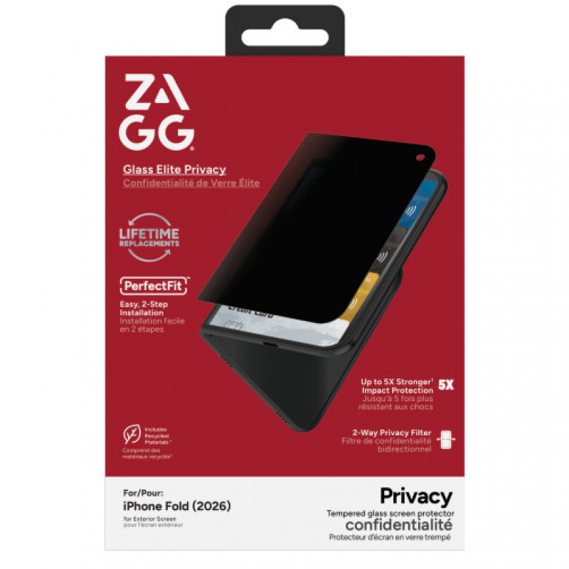 ZAGG InvisibleShield Glass Elite Privacy ochrona ekranu prywatności dla Apple iPhone Duo (ekran zewnętrzny) ZAG347