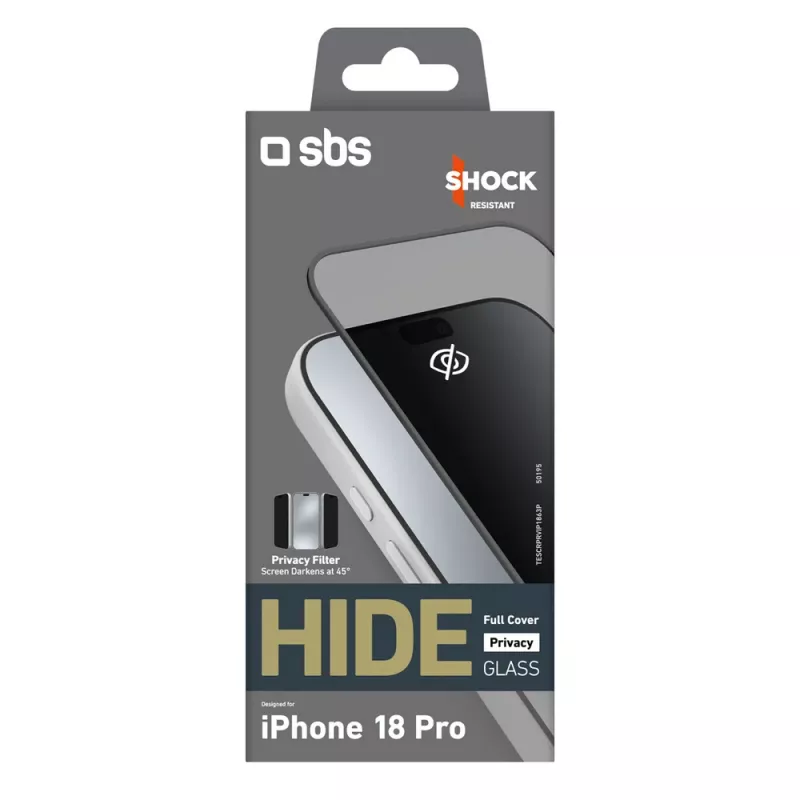 SBS Hide Full Cover szkło prywatyzujące dla iPhone 18 Pro, 0,33 mm