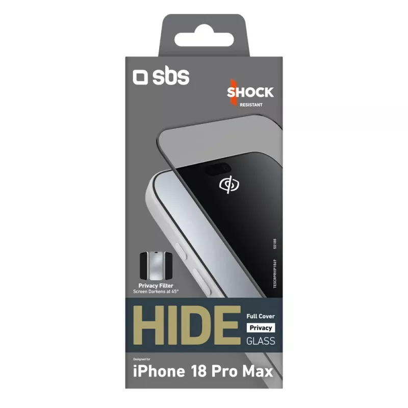SBS Hide Full Cover szkło prywatyzujące dla iPhone 18 Pro Max, 0,33 mm