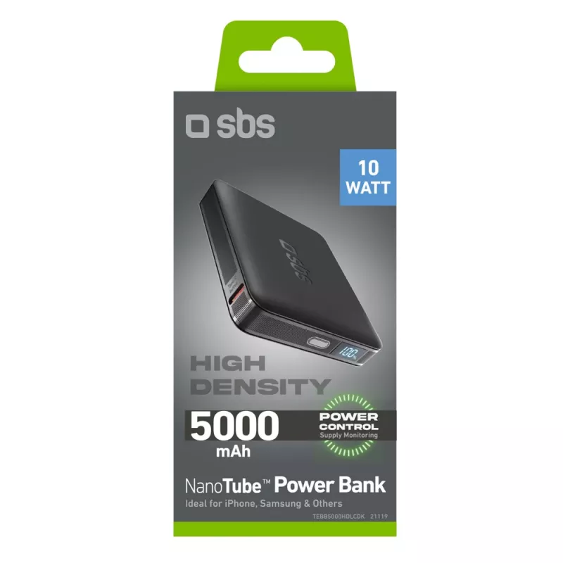 Power bank SBS HD 10W 5000mAh USB-C z wyświetlaczem LCD, czarny