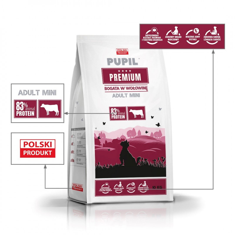 PUPIL Premium Mini Rich in Beef sucha karma dla psów, 10 kg