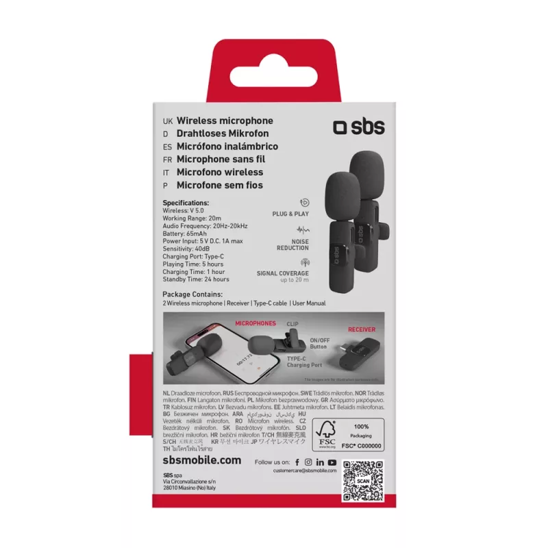 Mikrofony krawatowe SBS z odbiornikiem USB-C (2 szt.), czarny