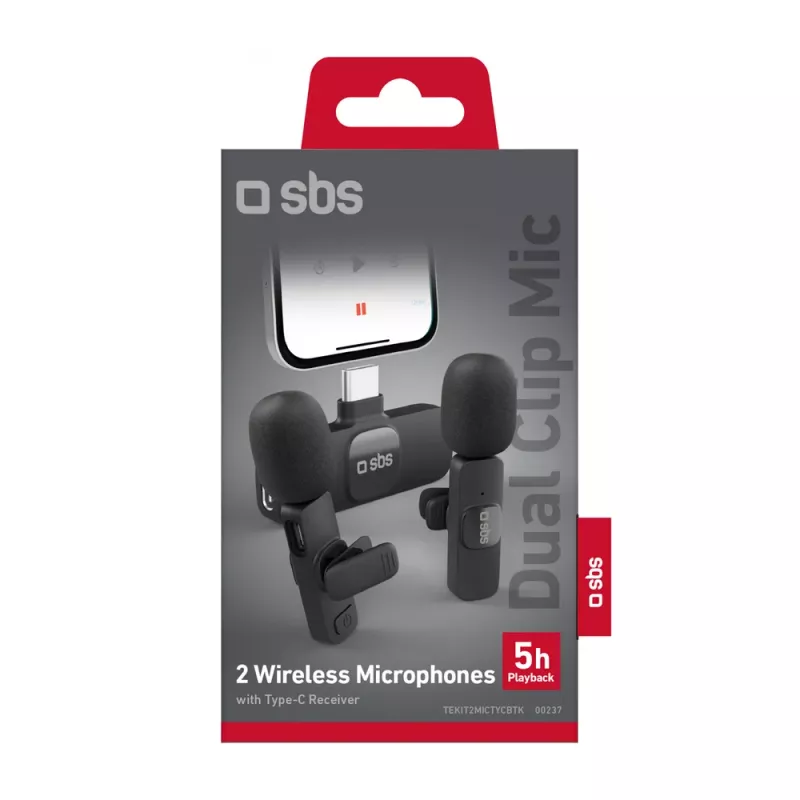 Mikrofony krawatowe SBS z odbiornikiem USB-C (2 szt.), czarny