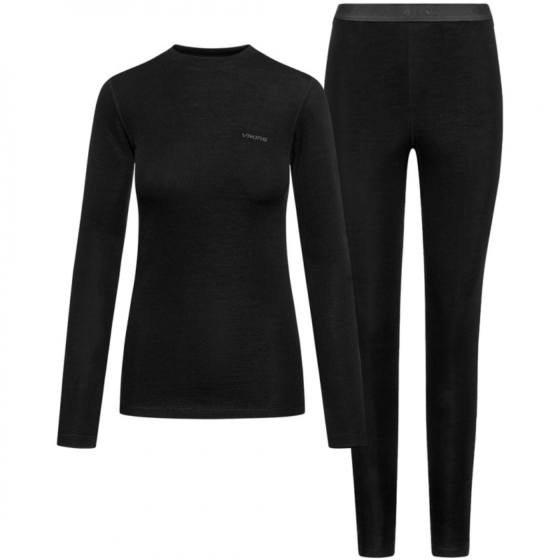 Viking Meriboo Lady Set Merino damski zestaw bielizny termoaktywnej, czarny, M