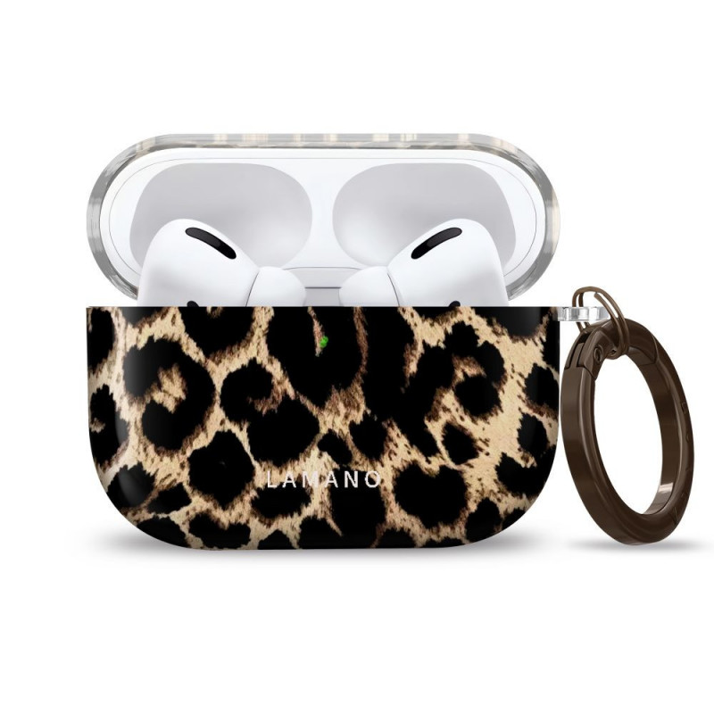 Tech-Protect Lamano etui na Apple AirPods Pro 3 z karabińczykiem, Exotic Touch (czarny i brązowy)