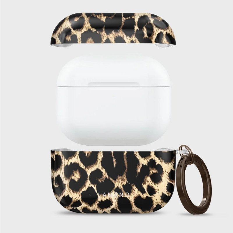 Tech-Protect Lamano etui na Apple AirPods Pro 3 z karabińczykiem, Exotic Touch (czarny i brązowy)