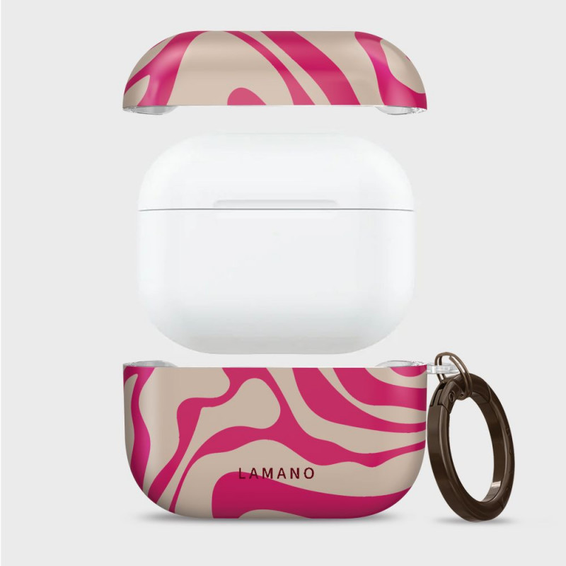 Etui Tech-Protect Lamano dla Apple AirPods Pro 3 z karabińczykiem, Flamingo Bloom (różowy i beżowy)
