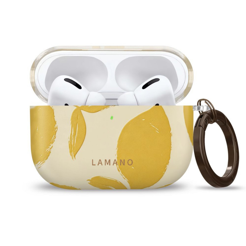 Etui Tech-Protect Lamano dla Apple AirPods Pro 3 z karabińczykiem, Lemon Haze (żółty i biały)