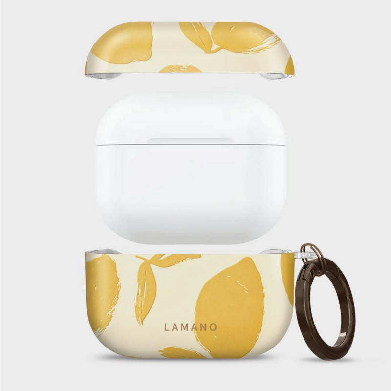 Etui Tech-Protect Lamano dla Apple AirPods Pro 3 z karabińczykiem, Lemon Haze (żółty i biały)