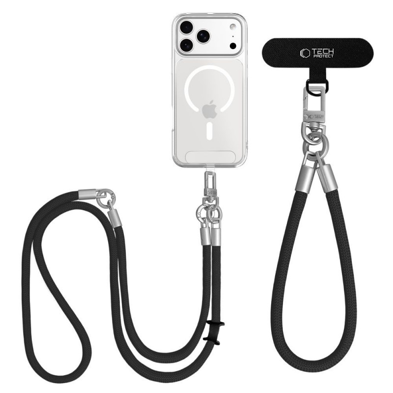 Tech-Protect C10S Rope Crossbody & Wrist zestaw pasków do telefonu, Black/Titanium
