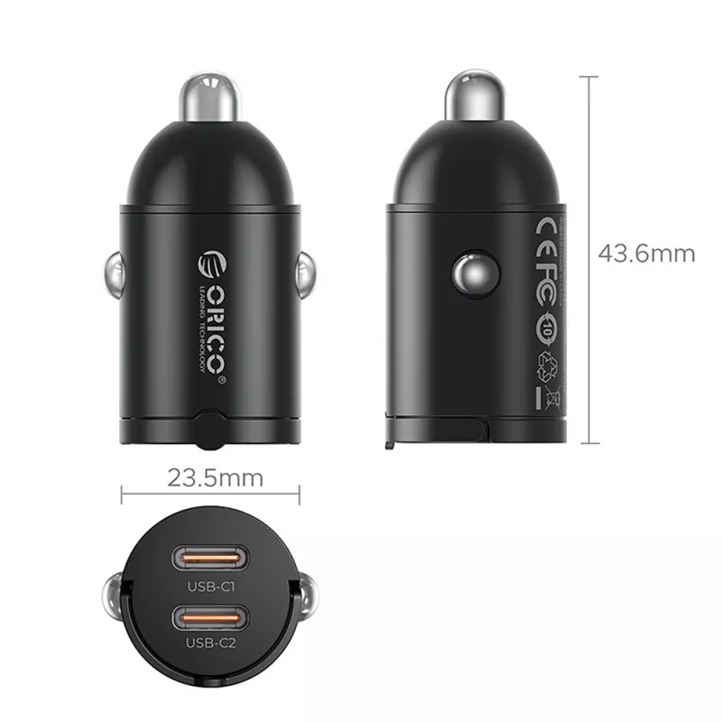 Orico MiniRing MR-30-2C 30W ładowarka samochodowa 2x USB-C, czarna