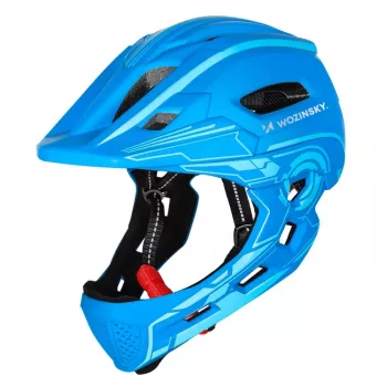 Kask rowerowy pełny dla dzieci Wozinsky z tylnym światłem USB, rozmiar S (52-56 cm), niebieski