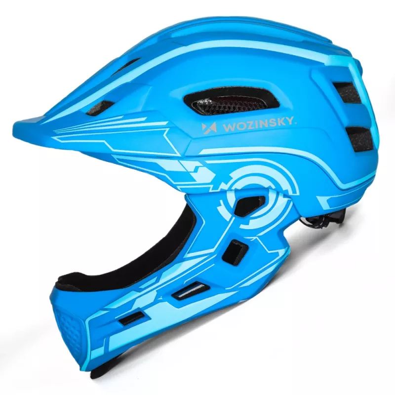 Kask rowerowy pełny dla dzieci Wozinsky z tylnym światłem USB, rozmiar S (52-56 cm), niebieski