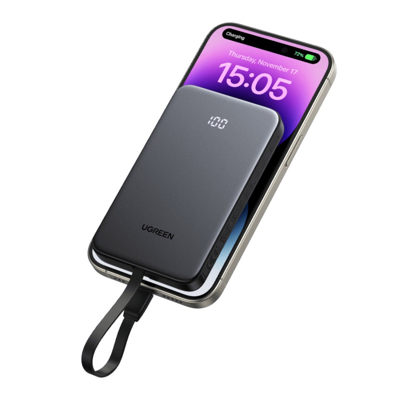 UGREEN PB526 10000mAh 20W Power Bank z wbudowanym kablem USB-C