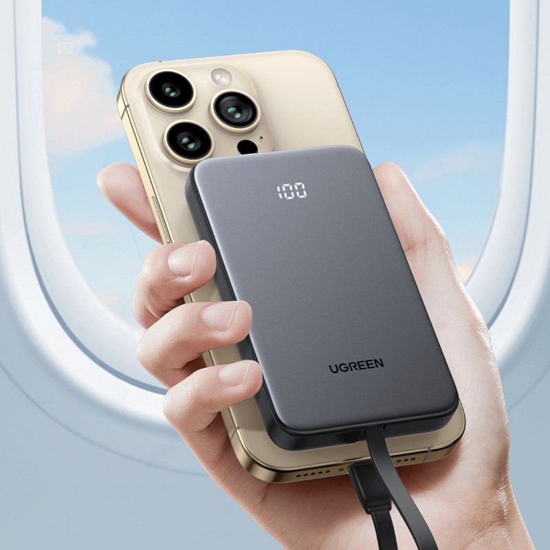 UGREEN PB526 10000mAh 20W Power Bank z wbudowanym kablem USB-C