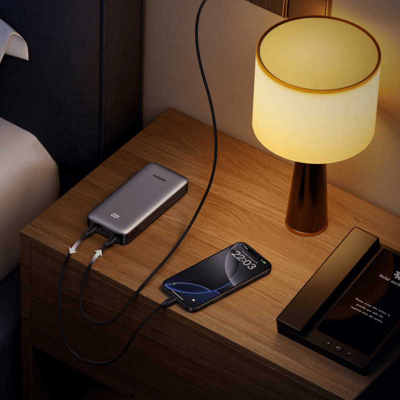 Power bank UGREEN PB532 20000mAh 30W z dwukierunkowym szybkim ładowaniem, 2x USB-C, USB-A, szary