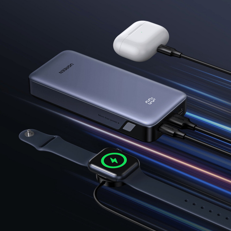 Power bank UGREEN PB532 20000mAh 30W z dwukierunkowym szybkim ładowaniem, 2x USB-C, USB-A, szary