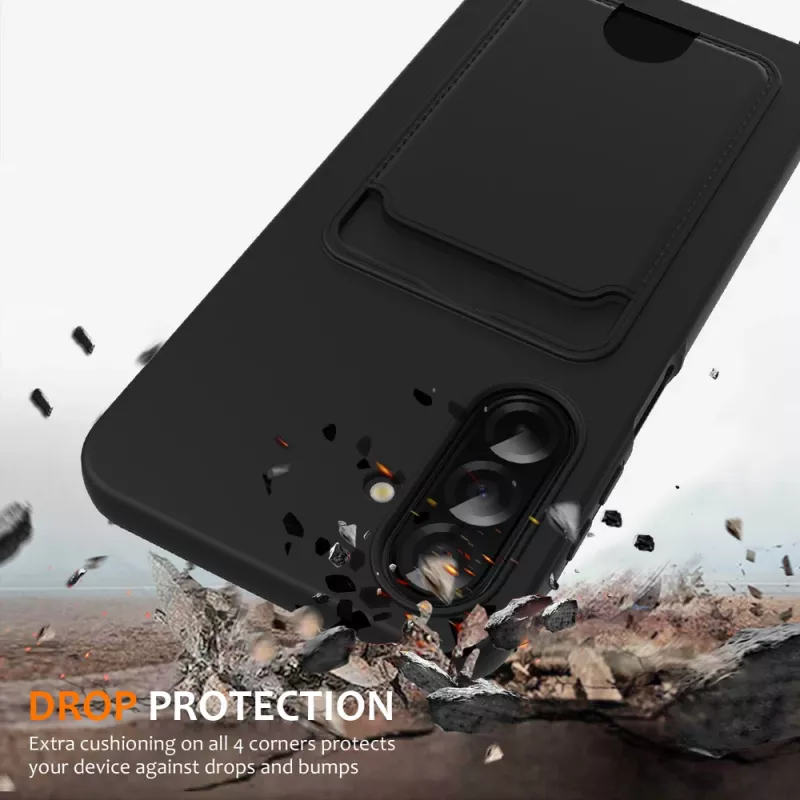 Etui TPU Hurtel Samsung Galaxy A37 5G z kieszenią na kartę i smyczą na ramię, czarny