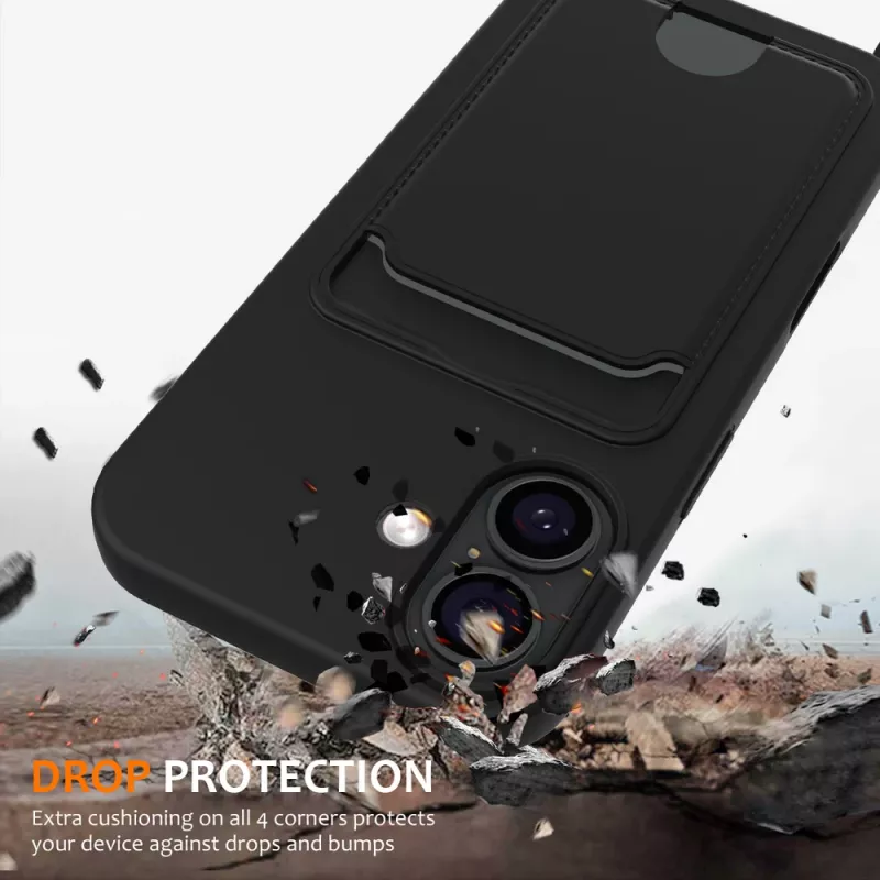Marka Niezdefiniowana Etui TPU do iPhone 17 z kieszenią na kartę i smyczą na ramię, czarne