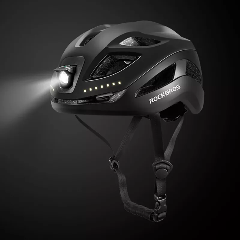 Kask rowerowy Rockbros ZK-077 z zintegrowanym wielokierunkowym oświetleniem 57–61 cm, czarny