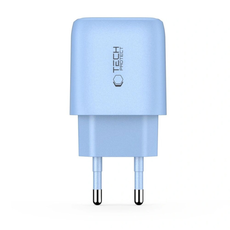 Tech-Protect NCA30 USB-A, USB-C ładowarka sieciowa PD 30W / QC3.0 Baby Blue