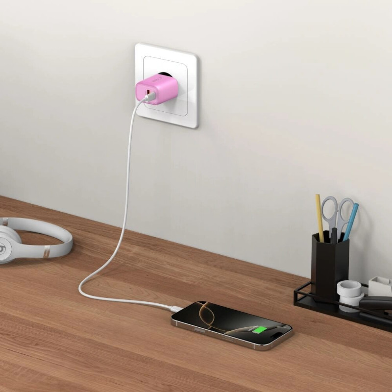 Tech-Protect NCA30 USB-A, USB-C ładowarka sieciowa PD 30W / QC3.0 Baby Pink
