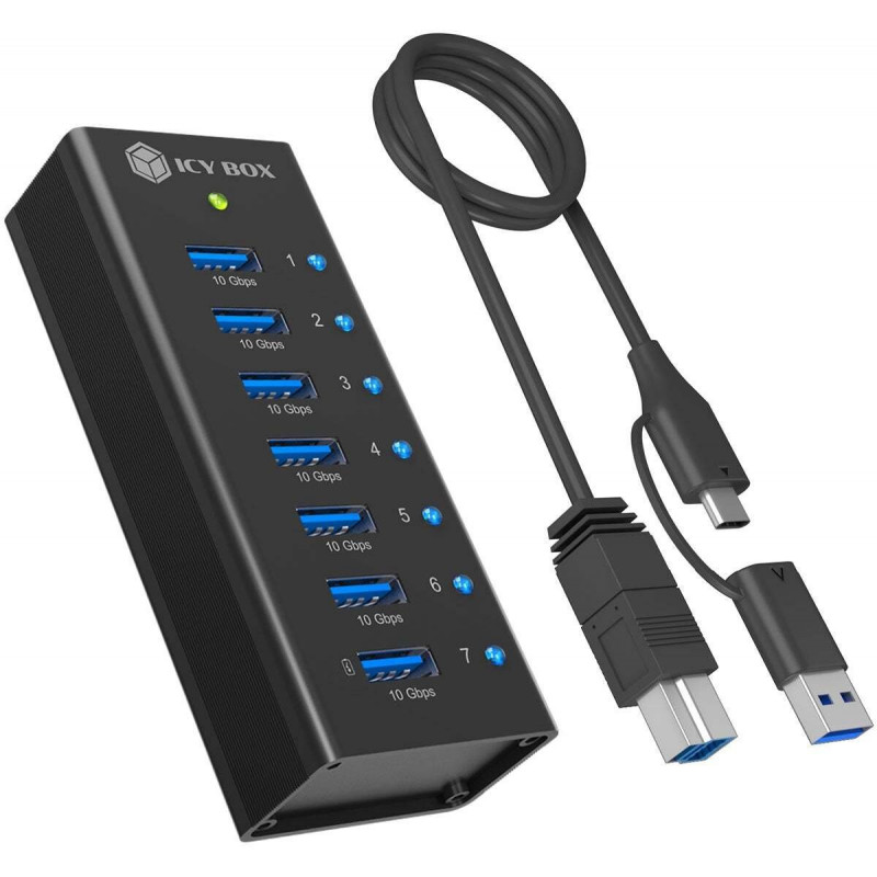 ICY BOX IB-AC618a 7-portowy hub USB 3.2 Gen 2, aluminium, 12 V