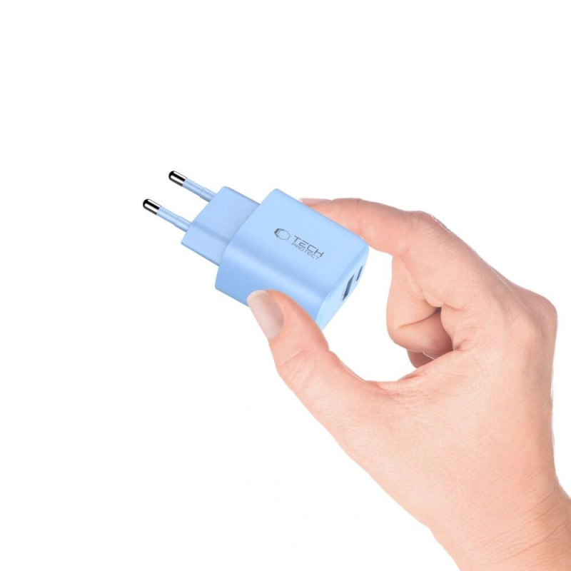 Tech-Protect NCA20 ładowarka sieciowa USB-A, USB-C PD 20W / QC3.0 Baby Blue