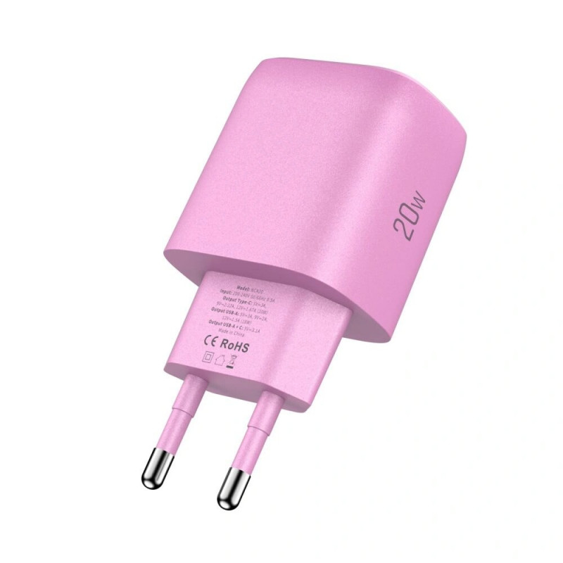 Tech-Protect NCA20 ładowarka ścienna USB-A / USB-C PD 20W / QC3.0, Baby Pink