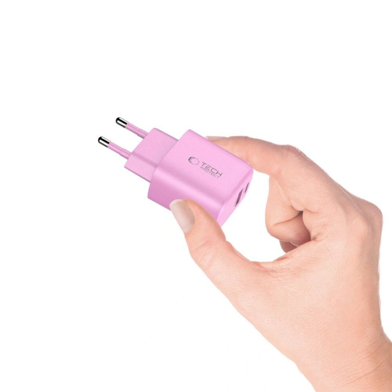 Tech-Protect NCA20 ładowarka ścienna USB-A / USB-C PD 20W / QC3.0, Baby Pink