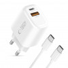Tech-Protect NCA20 ładowarka ścienna USB-A / USB-C PD 20W / QC3.0 z kablem USB-C / USB-C 100 cm, biała