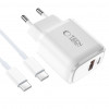 Tech-Protect NCA20 ładowarka ścienna USB-A / USB-C PD 20W / QC3.0 z kablem USB-C / USB-C 100 cm, biała