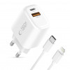 Tech-Protect NCA20 ładowarka ścienna USB-A / USB-C PD 20W / QC3.0 z kablem USB-C / Lightning 100 cm, biała