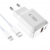 Tech-Protect NCA20 ładowarka ścienna USB-A / USB-C PD 20W / QC3.0 z kablem USB-C / Lightning 100 cm, biała