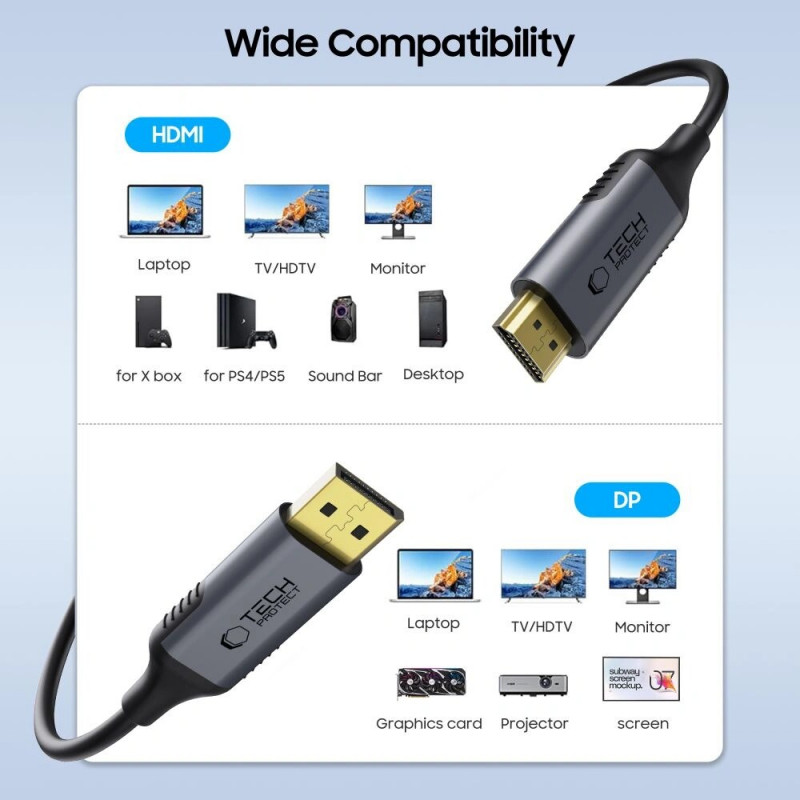 Tech-Protect UltraBoost kabel DisplayPort / HDMI 2.0, 4K 60 Hz, 200 cm, czarny