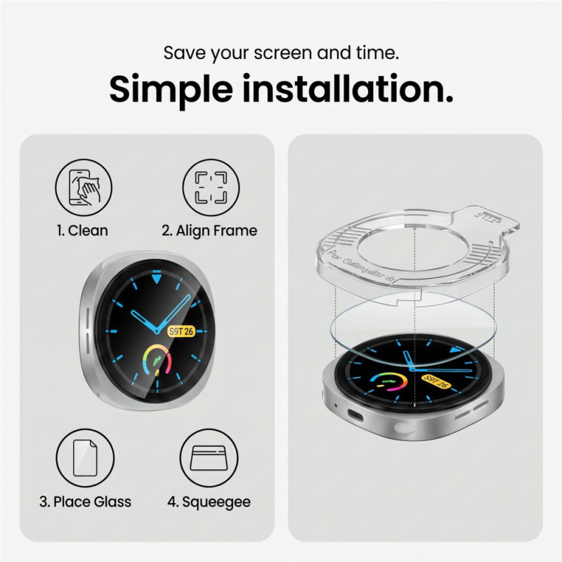 Tech-Protect Easy Set+ szkło hartowane do Samsung Galaxy Watch 8 / 9 44 mm, Clear (2 szt.)