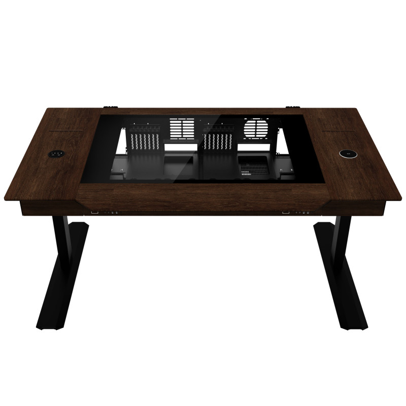 Lian Li DK07 Desk Case Wood Edition, obudowa biurkowa, obsługa dwóch systemów, 2x E-ATX, regulacja wysokości, orzech / czarny