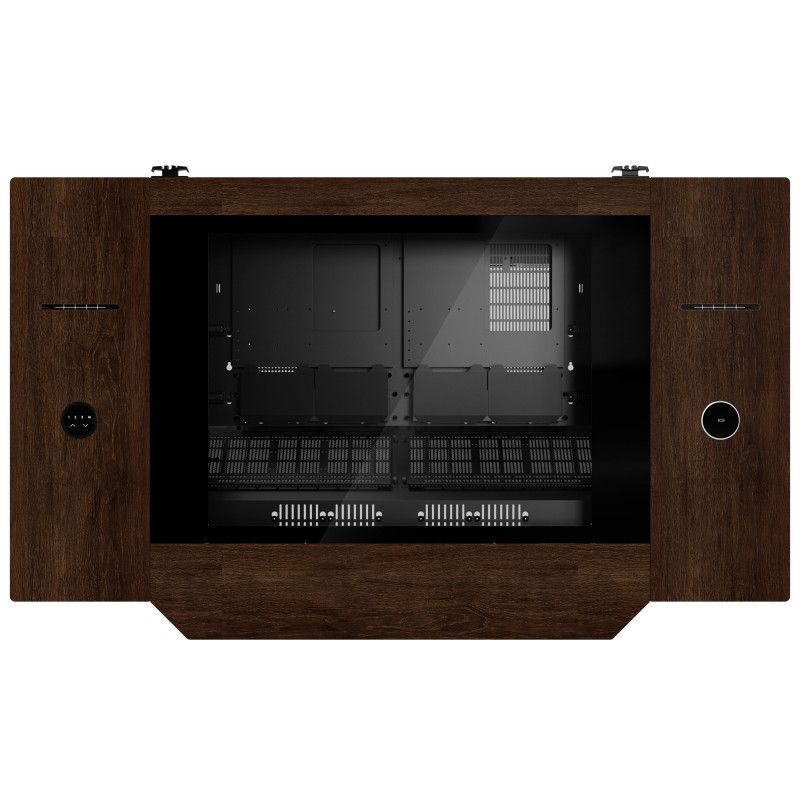 Lian Li DK07 Desk Case Wood Edition, obudowa biurkowa, obsługa dwóch systemów, 2x E-ATX, regulacja wysokości, orzech / czarny
