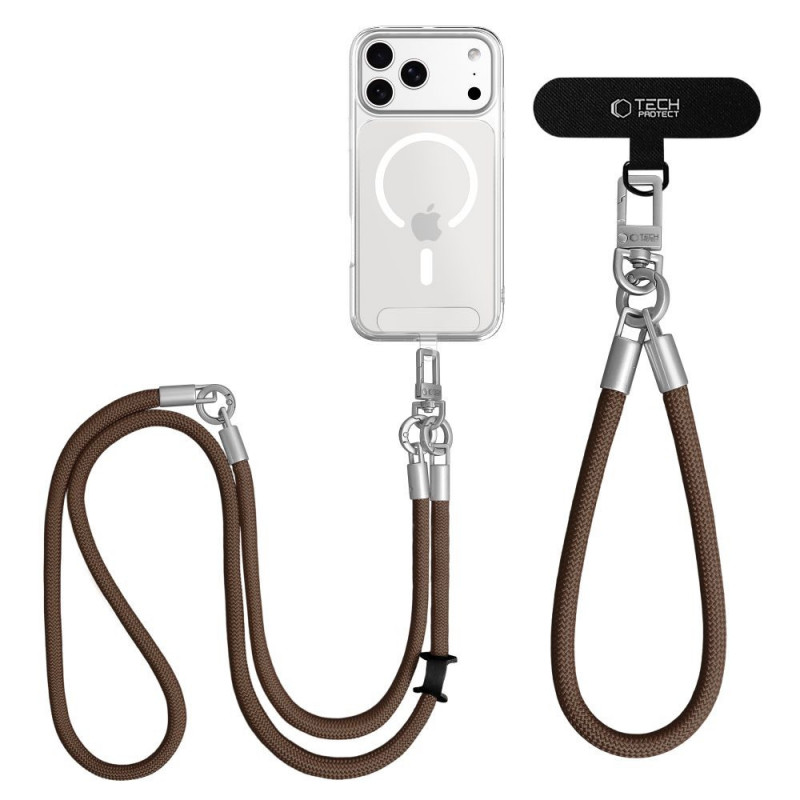 Tech-Protect C10S Rope zestaw paska na ramię i paska na nadgarstek, Walnut Brown/Titanium