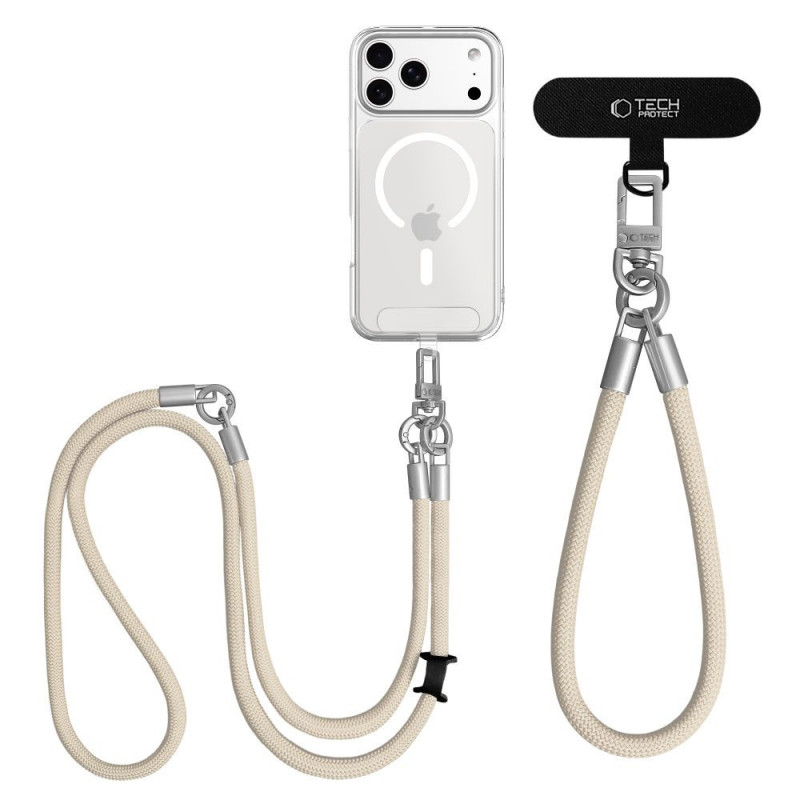 Tech-Protect C10S Rope zestaw paska na ramię i paska na nadgarstek, Desert Beige/Titanium