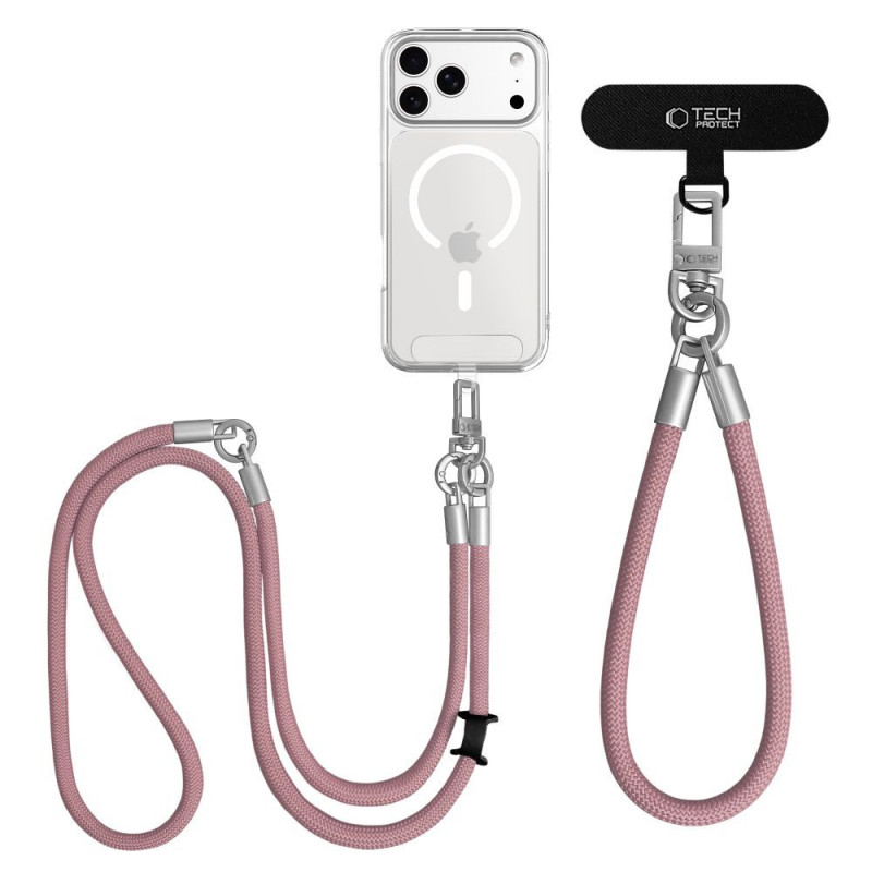 Tech-Protect C10S Rope zestaw paska na ramię i na nadgarstek, Dusty Rose/Titanium