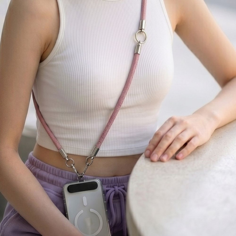 Tech-Protect C10S Rope zestaw paska na ramię i na nadgarstek, Dusty Rose/Titanium