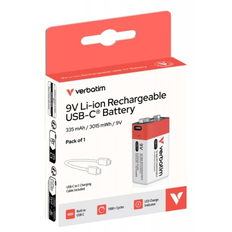 Verbatim 30251 Akumulator USB-C Li-ion 9V 335 mAh (1 szt.)