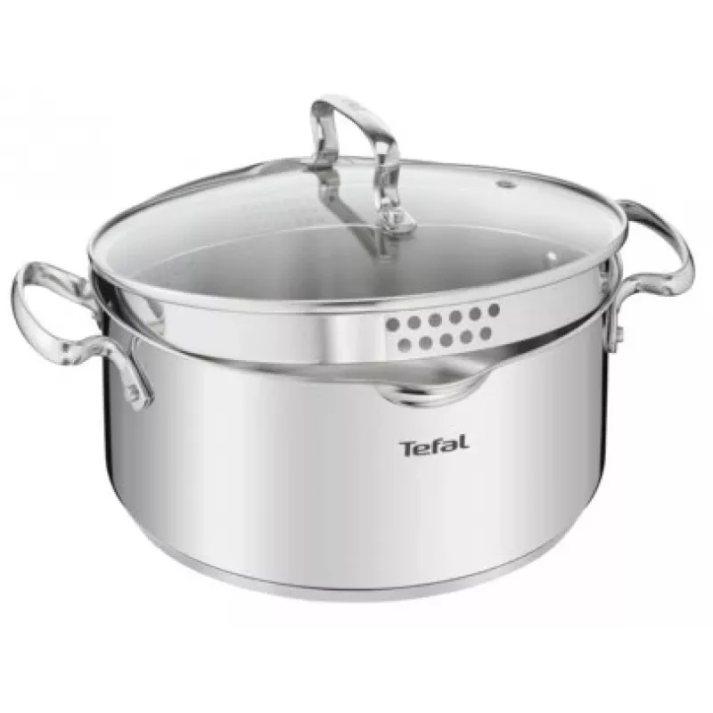 Tefal Duetto+ G7194655 Rondel, okrągły, stal nierdzewna, 24 cm, szklana pokrywka