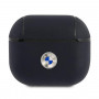 BMW BMA3SSLNA Pokrowiec ze skóry naturalnej z logo w kolorze srebrnym dla Apple AirPods 3, navy