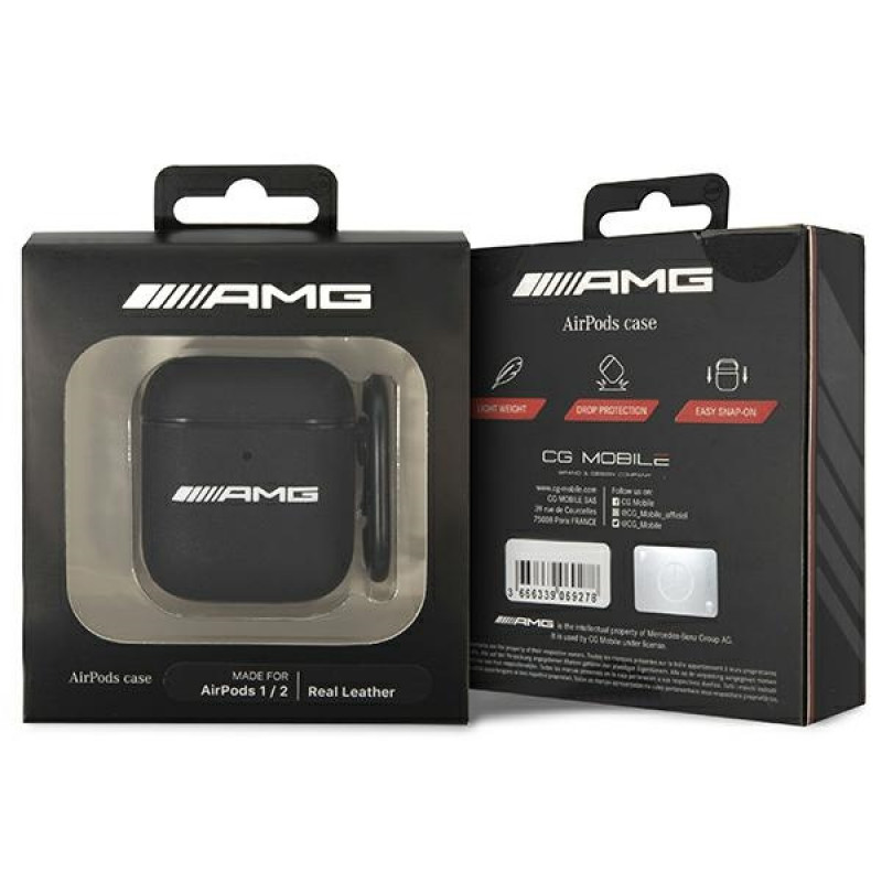 Mercedes-AMG AMA2SLWK pokrowiec Leather Big Logo ze skóry do Apple AirPods 1/2, czarny