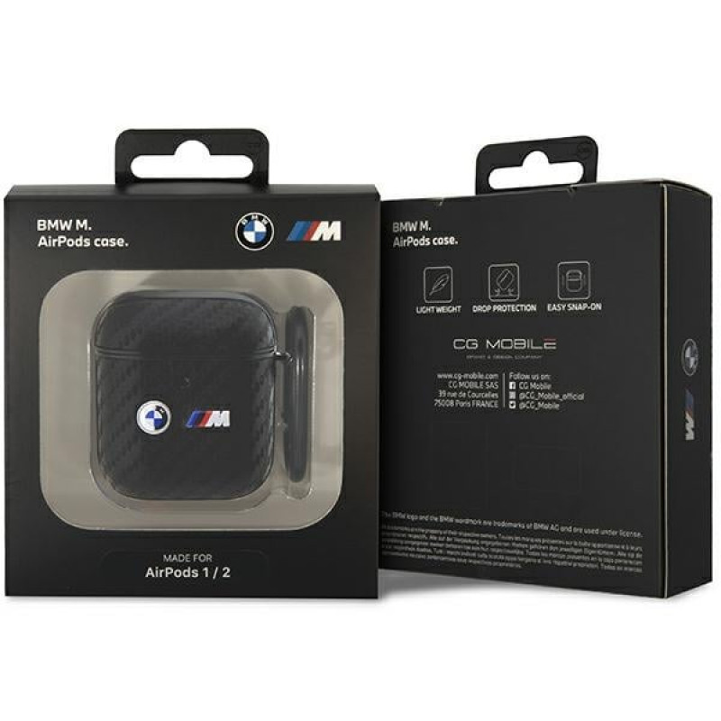 BMW BMA2WMPUCA2 Carbon Double Metal Logo etui na Apple AirPods 1/2, czarne