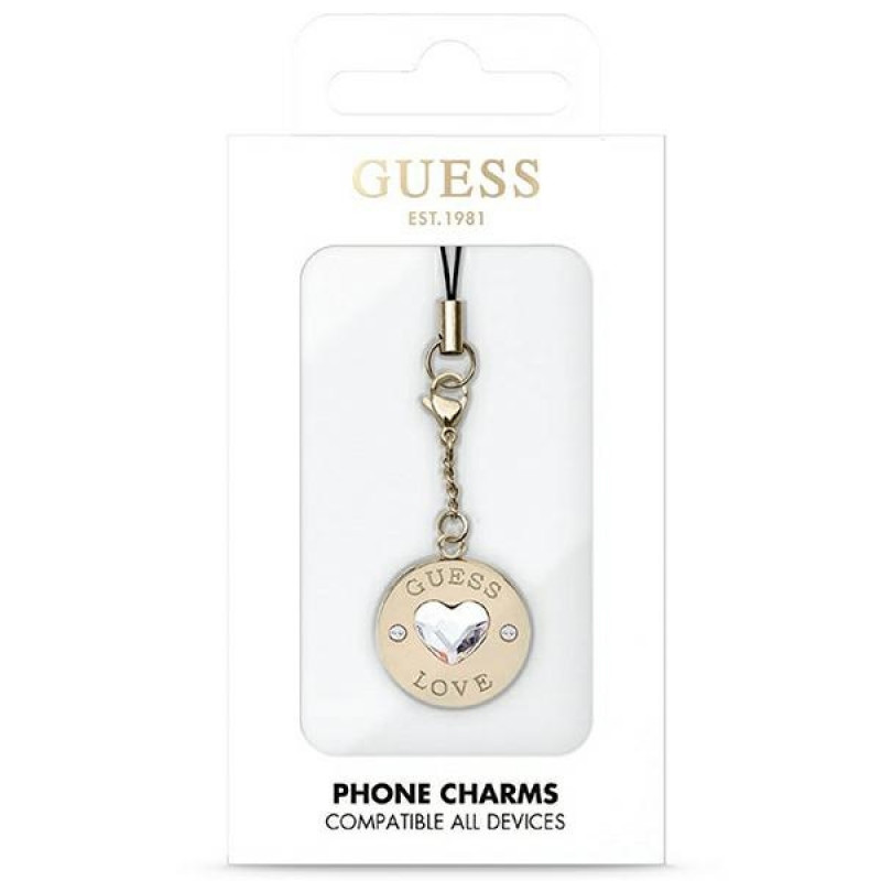 Guess GUCPMHGLD Heart Diamond Charm zawieszka do telefonu z kryształkami, złota